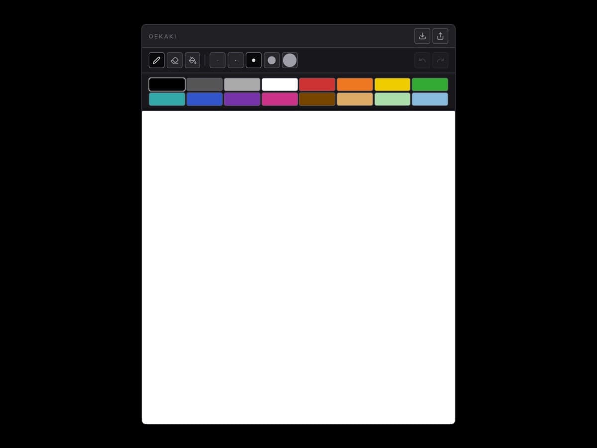 The oekaki board in its default state with toolbar, palette, and a blank canvas